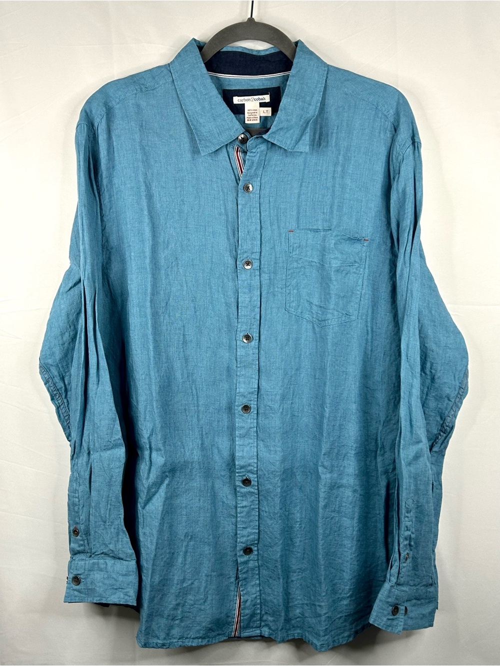 Carbon2Cobalt Linen Button Up Shirt Mens Size Large Tall Blue Long Sleeve Cool